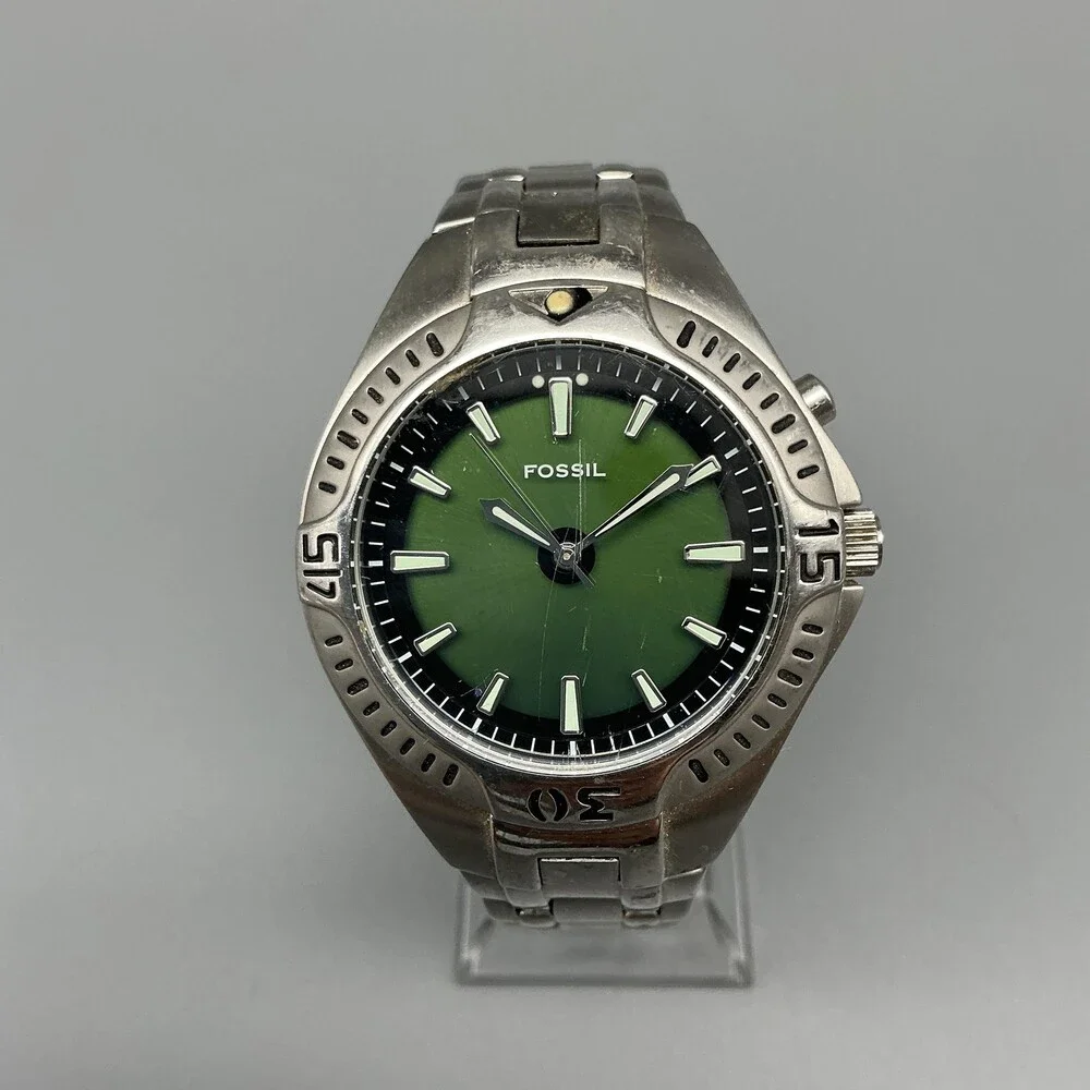 Fossil Kaleido AM-3538 Mens Watch 39mm Color Change Stainless New Battery 7.5